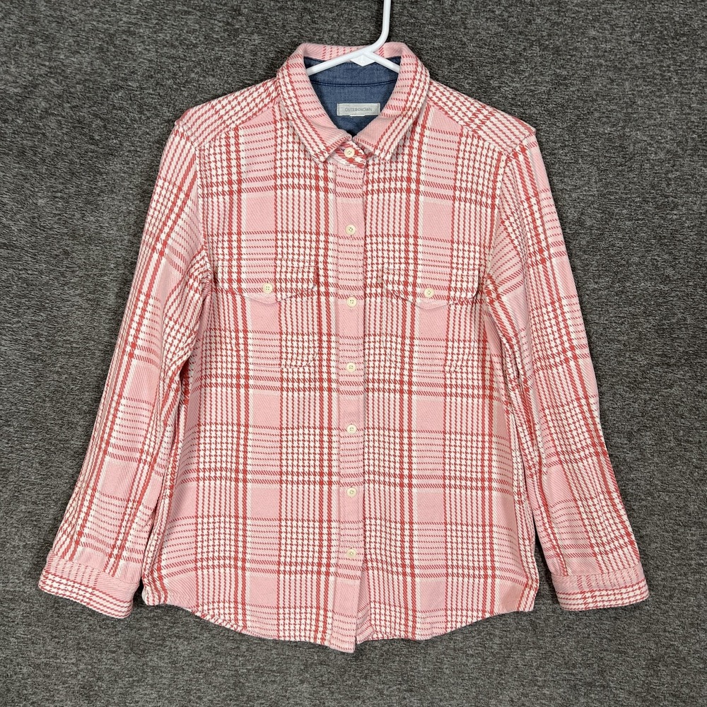 Outerknown Blanket Shirt‎ XS Pink Plaid Cotton Flannel Long Sleeve Button Up